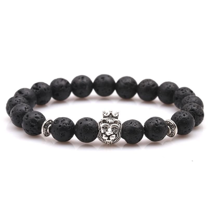 Mattschwarz Mattes Stein Armband Perlen 8mm Elastischer Vulkan Stein Affen Kopf Löwenkopf Armband Großhandel