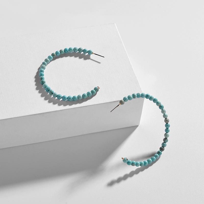Qingdao Europäischer Und Amerikanischer Schmuck Original Stein Perlen Einfache C-förmige Große Kreise Damen Ohrringe Ohrringe Neue Ins