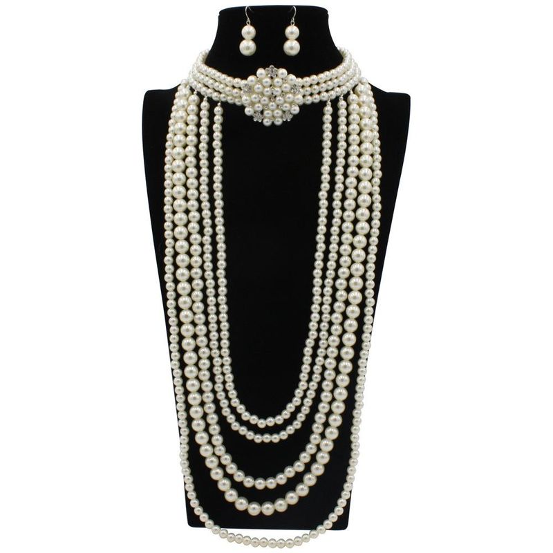 Womens U-shaped Beads Rhinestone Flower Necklaces Ct190416117632