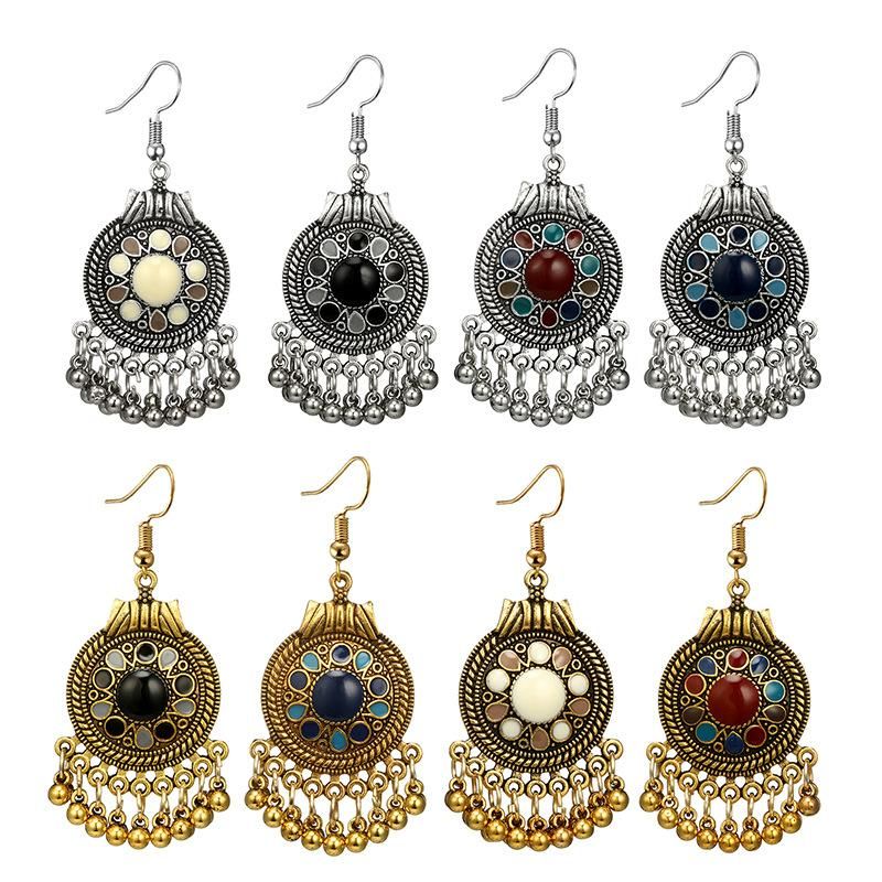 Ornement Europe Et En Amérique Croix Frontière Bouclier Goutte À Goutte Ronde Motif Vintage Cloche Boucles D'oreilles Boucles D'oreilles Boucles D'oreilles