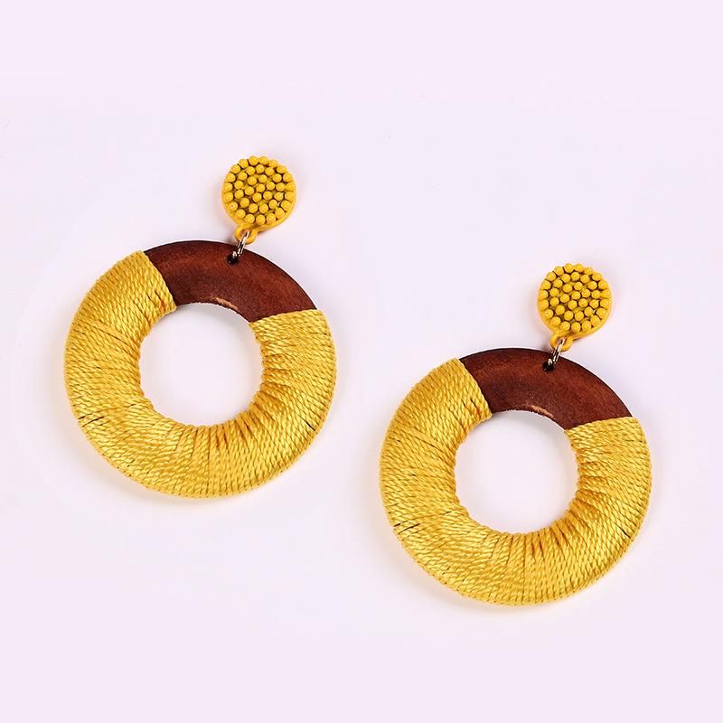Womens Round Wood Winding Wood Creative Exaggerated Contrast Earrings Rr190419118313
