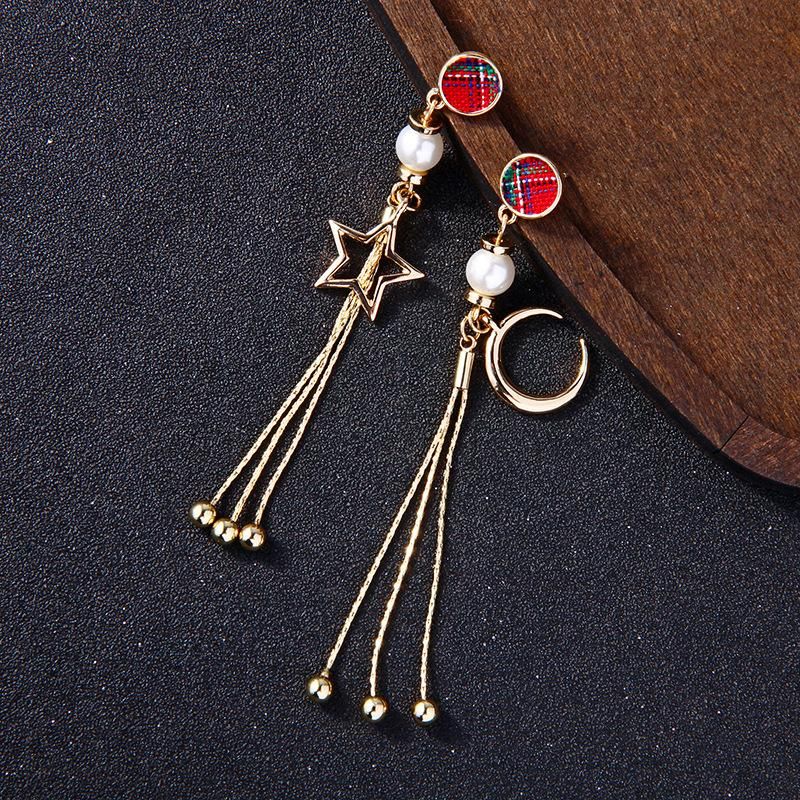 Womens Fringe Rhinestone Alloy Symmetrical Beads Star Tassel Earrings Qd190419118374
