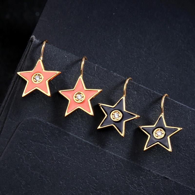 Womens Star-studded  Rhinestone-drip Oil Geometric Star Copper Earrings Qd190419118383