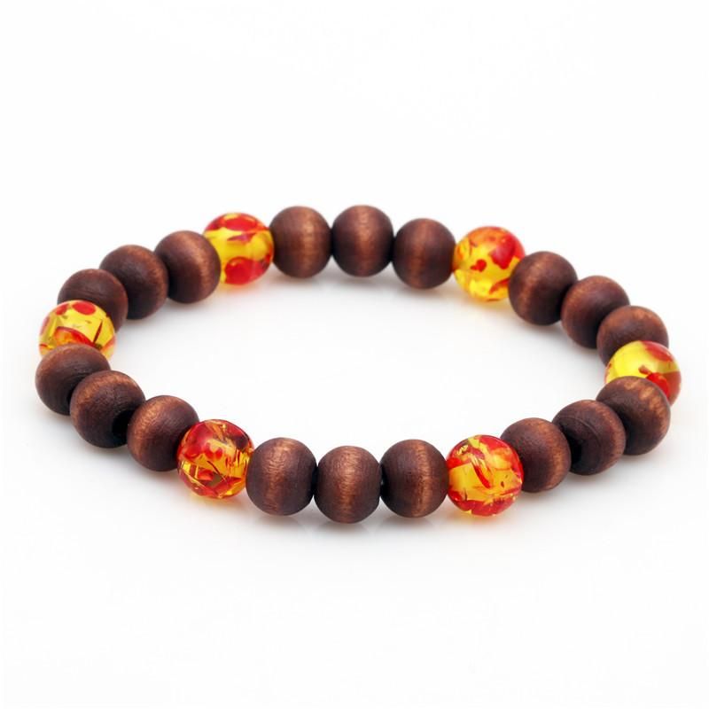 Vente Chaude Bracelet Flamme Pierre En Bois Perle Perlée Élastique Expression Bracelet