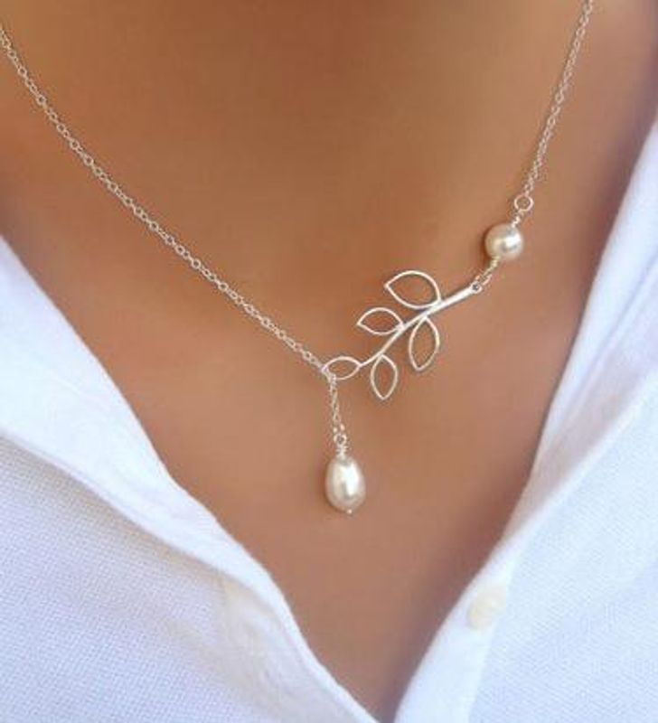 Womens U-shaped Beads Water Droplet Cross Necklaces Pj190422118693