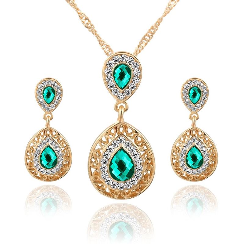 Womens Electroplating Alloy Water Drop Pendant Jewelry Three-piece Pj190422118732