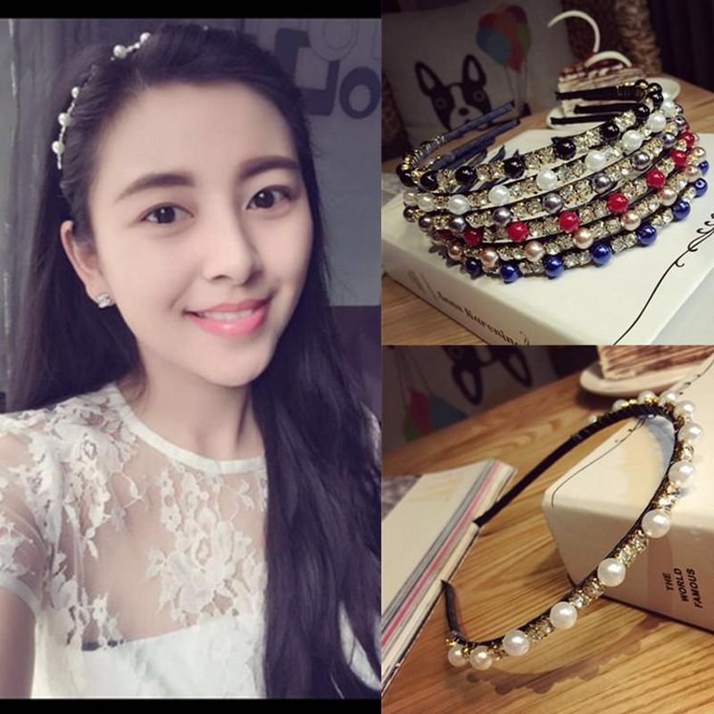 Koreanische Qualität Haarschmuck Temperament Legierung Diamant Perlen Strass Hand Gefertigte Super Blinkende Dünne Seite Braut Stirnband Stirnband Mädchen