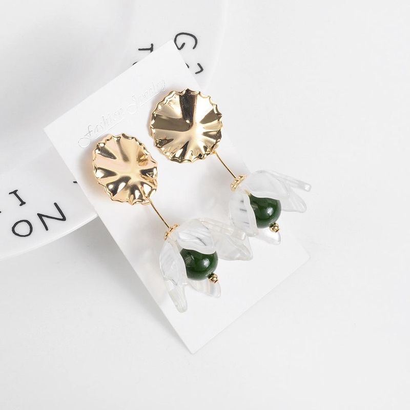 Japanische Und Koreanische Neue Blumen Ohrringe, Transparentes Acryl Mit Perlen Ohrringen, Lange Ohrringe Aus Unregelmäßiger Legierung