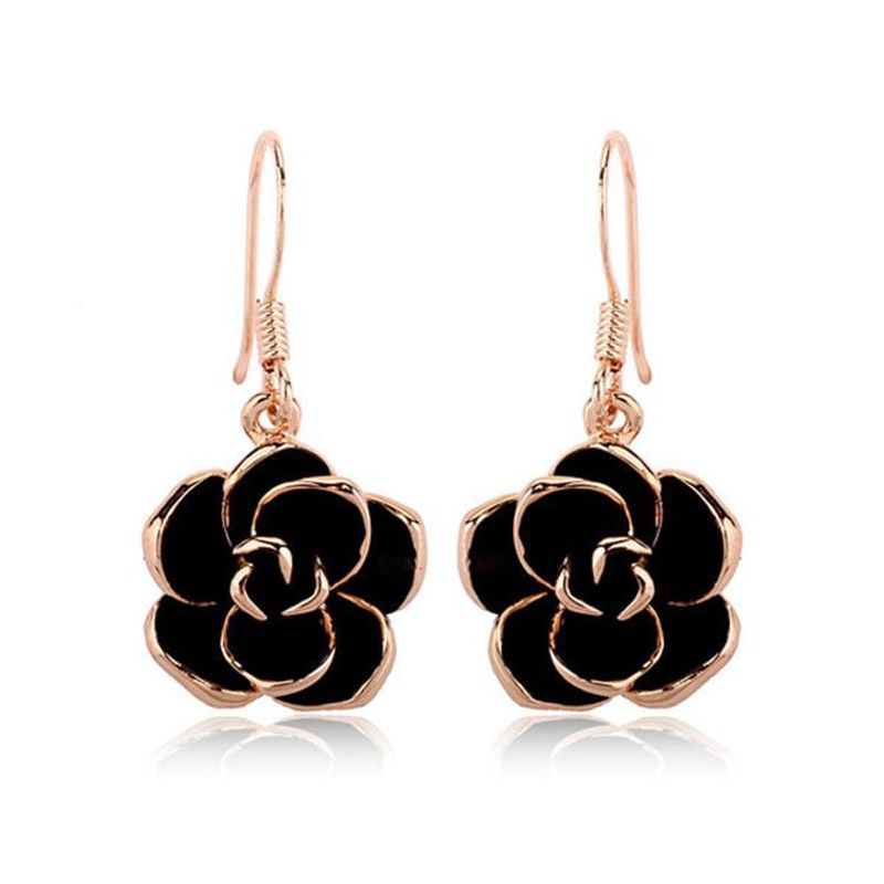 Cadeau Du Jour De Valentine Coréenne Mode Noir Rose Crochet D'oreille Boucles D'oreilles Tempérament Sauvage Banlieue Boucles D'oreilles 85636