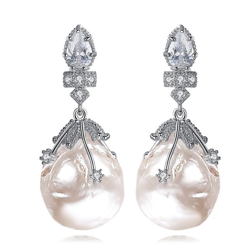 Jinse White Begonia Süßwasser Perle 12mm Zirkon Ohrringe Koreanische Mode Ohrringe Geschenk Frauen