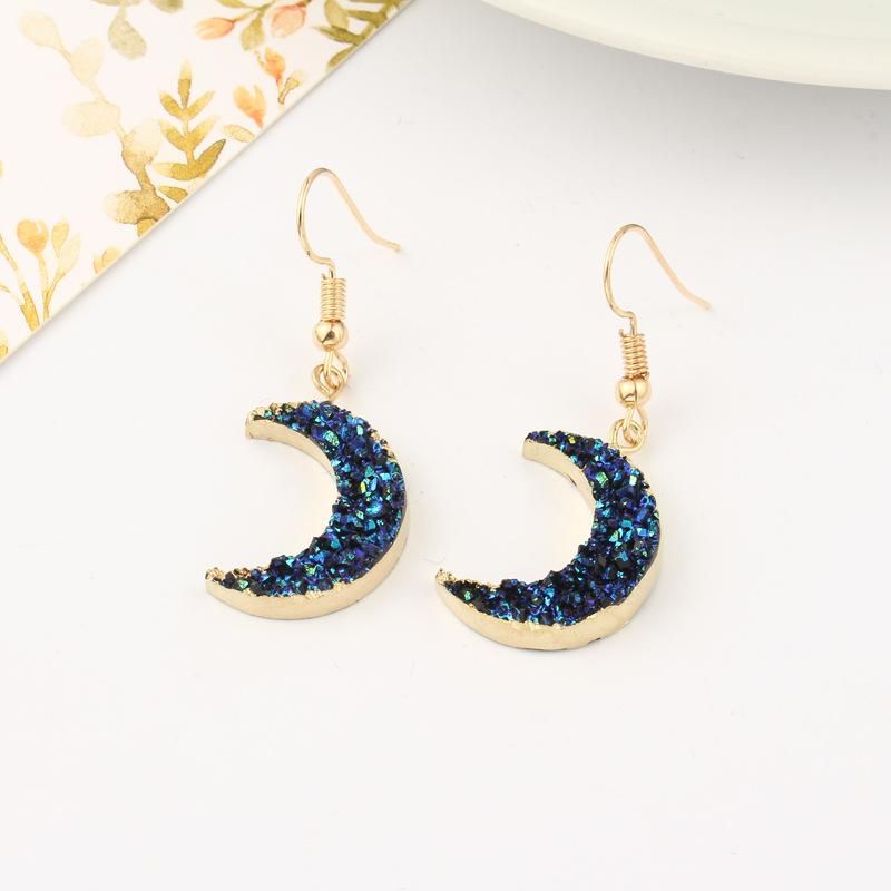 Wholesale Jewelry 1 Pair Retro Moon Alloy Natural Stone Imitated Resin Drop Earrings