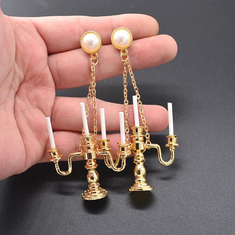 2019 Neuer Retro Barock Antiker Kristall Kronleuchter Kerzenhalter Asymmetrisch Übertrieben Perlen Ohrringe Ohrringe Ohrringe