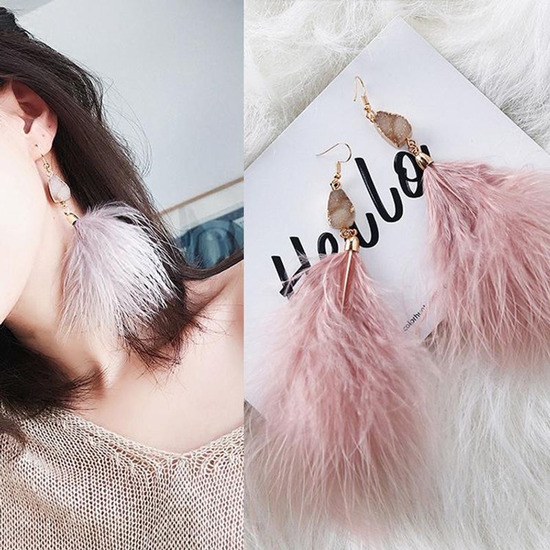 Womens Tassel  Fashion Stone Nude Feather Plating Alloy Earrings Ms190430120118