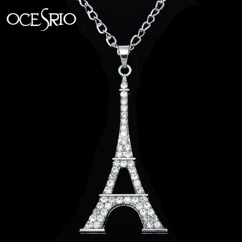 Paris Tour Eiffel Tous-match Incrusté Avec Diamant Creux Trois-dimensions Chandail Collier De Femmes Super Flash Nkm69