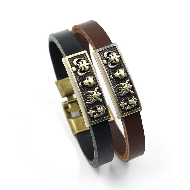 Unisex Cartoon Character Alloy Ornament Leather Bracelet Nhhm121411