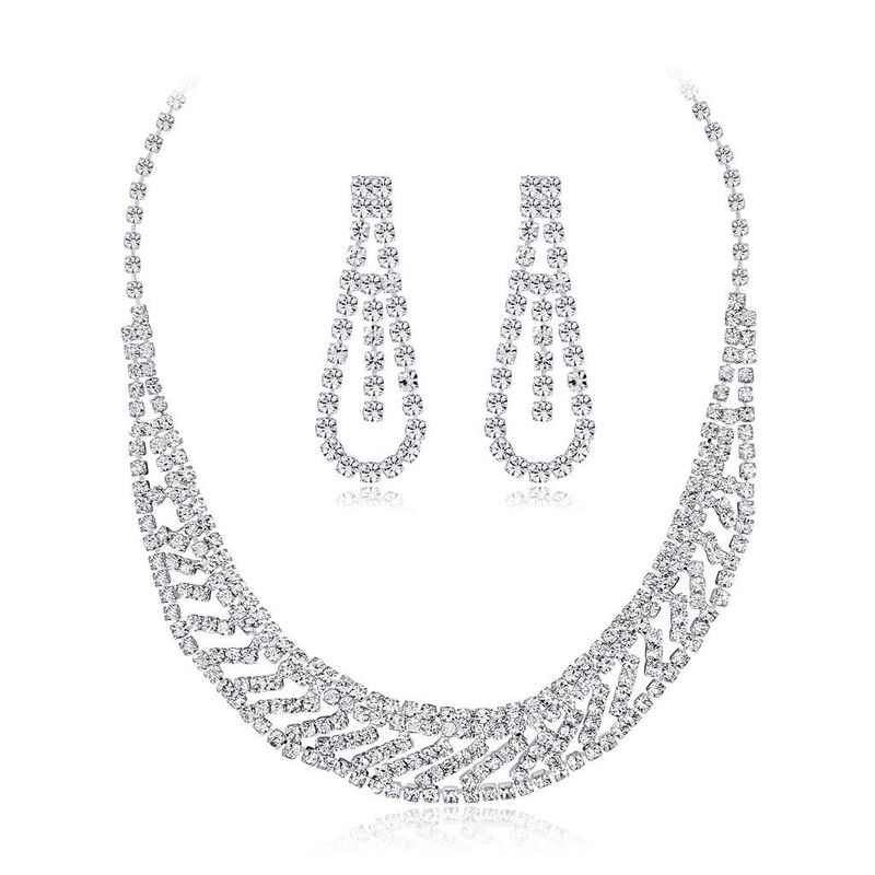 Braut Halskette, Ohrringe, Zweiteiliges High-end-kupfer Halskette, Schmuck Set, Echtes Gold, Galvani Sierung Auf Lager