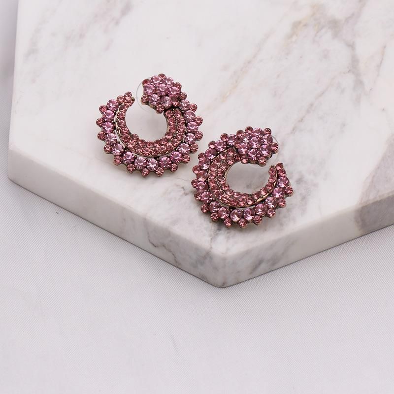 Fashion C Shape Diamond Alloy Artificial Gemstones Earrings Ear Studs
