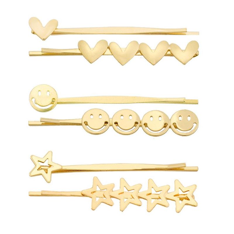 Simple Metal Smiley Face Clip Heart-shaped Five-pointed Star Hairpin Nhhn122595