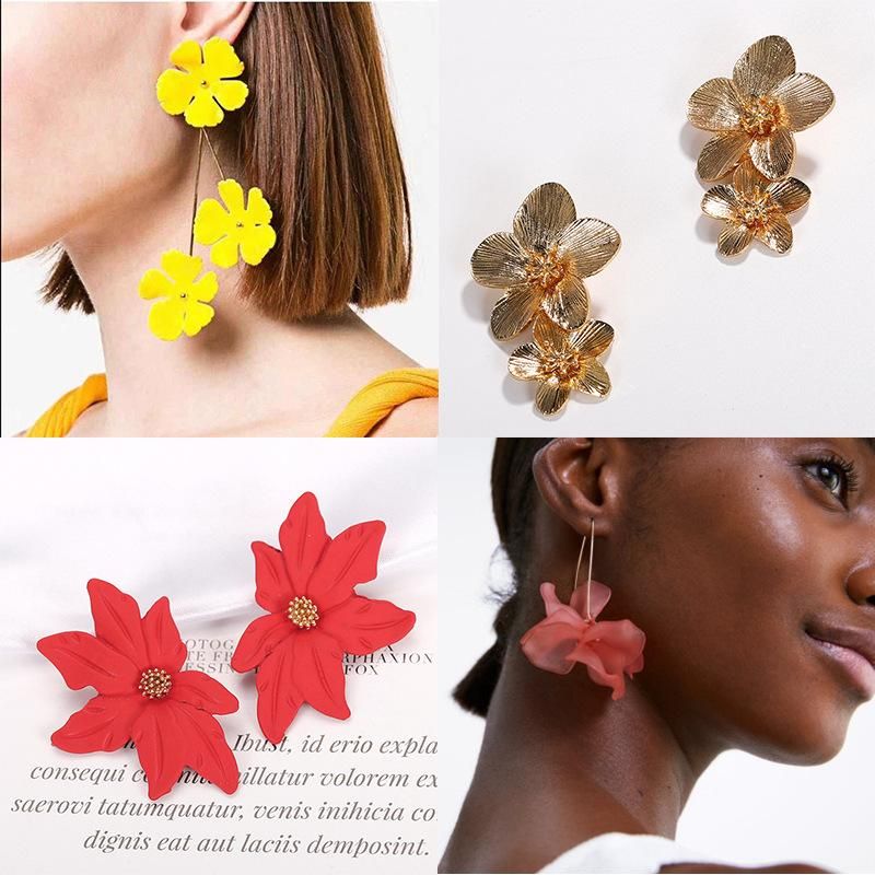 Europäische Und Amerikanische Mode Blumen Ohrringe Kreative Blumen Legierung Acryl Stoff Perlen Serie Damen Ohr Schmuck