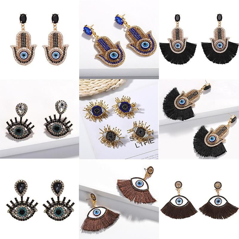 Womens Eyes Beads Alloy Tassel Line Earrings Nhjq122838