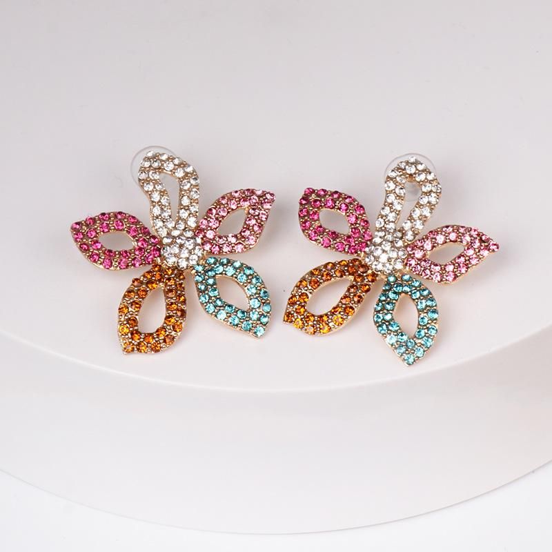 52182 Jujia Retro Europäische Und Amerikanische Mode Neue Accessoires Blumen Farbe Diamant Form Exquisite Mode Ohrringe Ohrringe