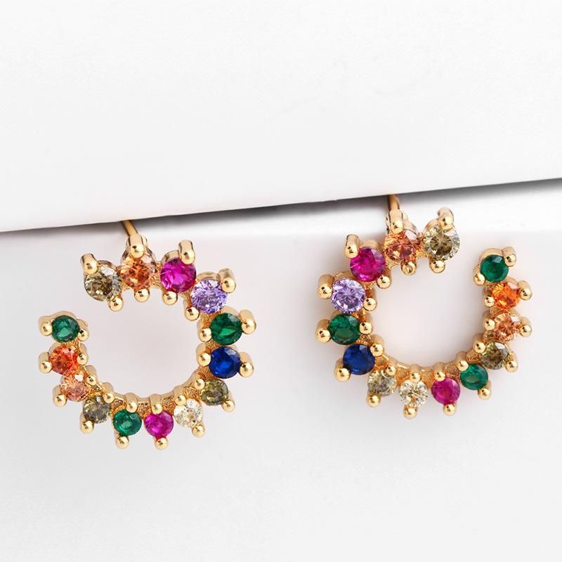 Boucles D'oreilles Croix-frontière Vente Chaude À La Mode Et Polyvalent Boucles D'oreilles Mignon Coloré Gouttes Pour Les Oreilles Cuivre Incrusté Couleur Zirconium Auriculaire Aiguille Erq04