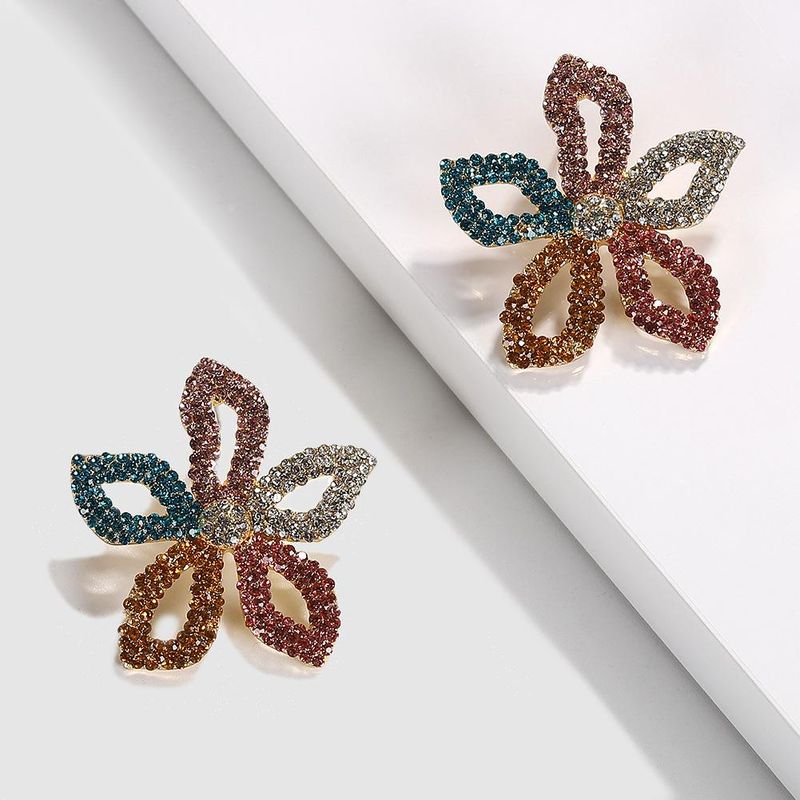 Womens Floral Rhinestone Earrings Nhjq123018