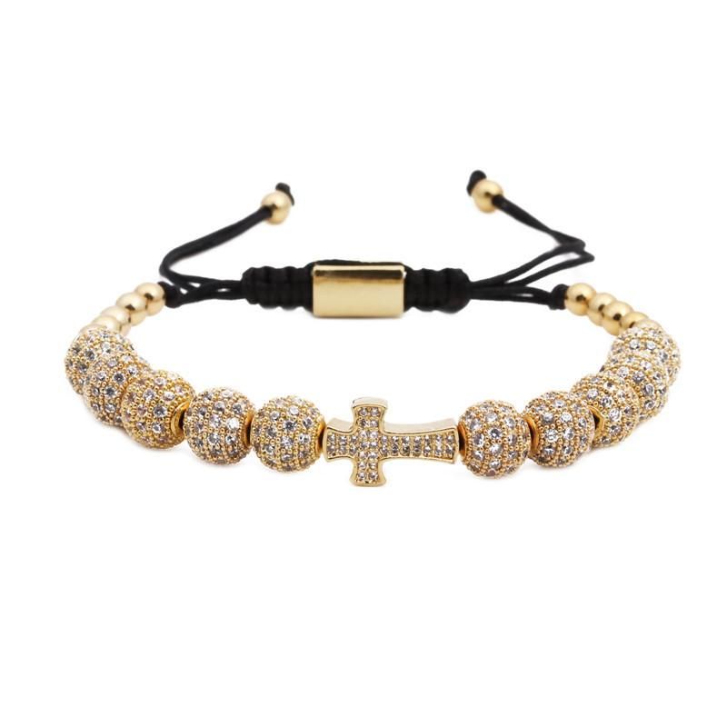 Europäischer Und Amerikanischer Schmuck Express Verkauf Von Mikro-eingelegtem Zirkon-kreuz-armband Kupfer Perlen Gewebtes Armband Woven Bracelet
