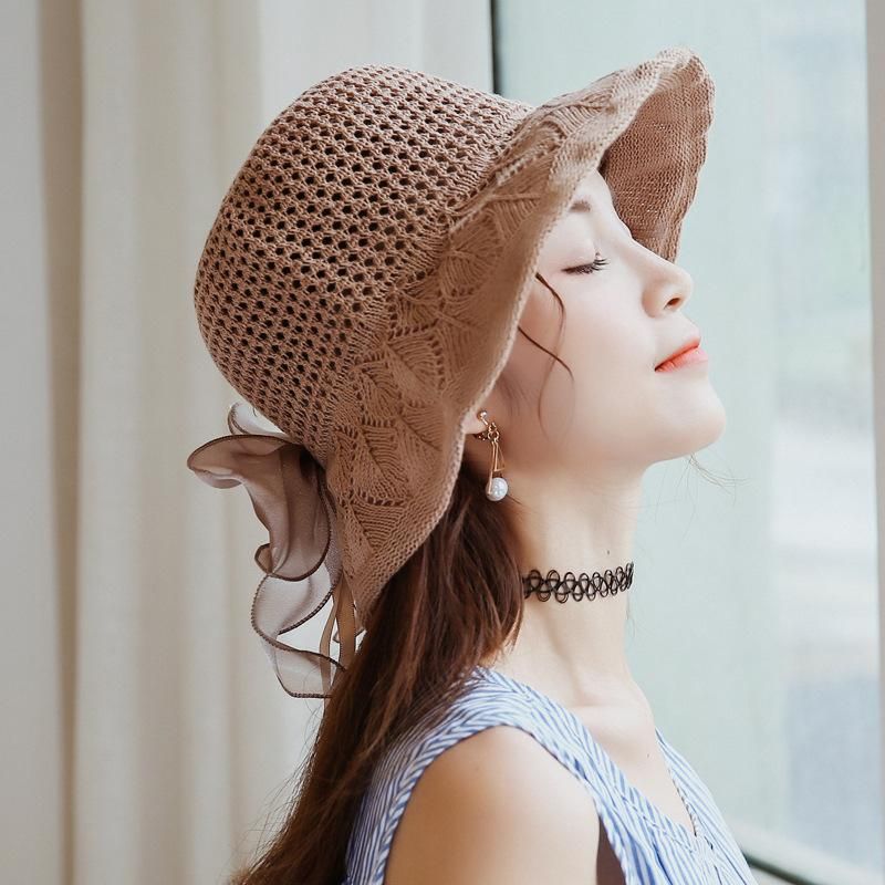 Herbst Koreanische Art Hut Seide Große Schleife Baumwolle Und Leinen Sonnenhut Kinder Große Krempe Hut Faltbare Sonnen Fischer Hut