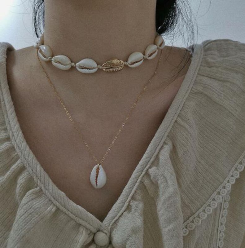 Außenhandels Quelle Mode Persönlichkeit Kreative Hand Gewebte Muschel Mehr Schicht Ige Legierung Halskette Frauen