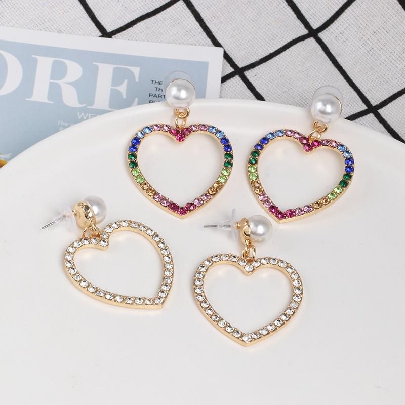 Womens Heart-shaped Rhinestone Alloy Earrings Nhjj124312