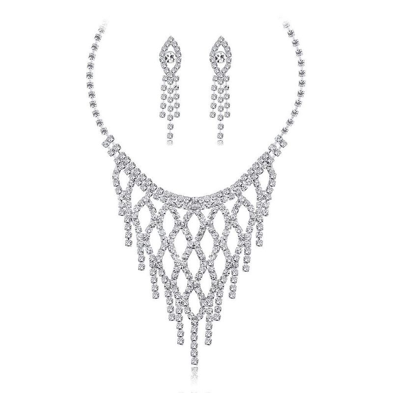 Mode Braut Schmuck Set Einfache Lange Exquisite Halskette Ohrringe Zweiteiliger Grenz Überschreiten Der Heißer Verkauf Auf Lager
