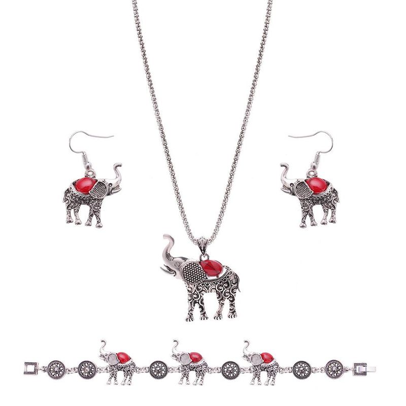 Womens Electroplated Alloy Turquoise Elephant Jewelry Set Xs190506120393