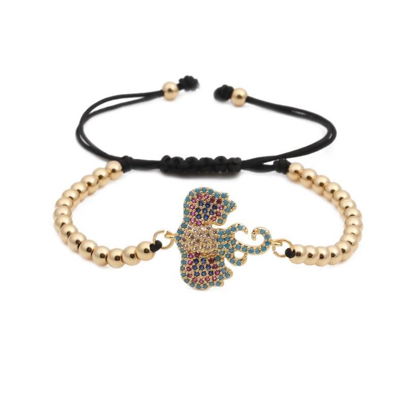 Europäischer Und Amerikanischer Schmuck Neuer Stil Mikro Eingelegte Zirkon Farbe Zirkonium Elefanten Perlen Gewebtes Armband Edelstahl Marke Bracelet