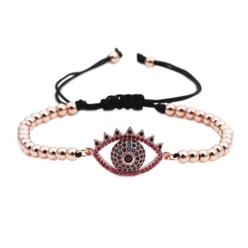 Copper Beads Micro-inlaid Zircon Devil Eyes Beaded Weave Titanium Steel Bracelets &amp; Bangles Yl190506120481