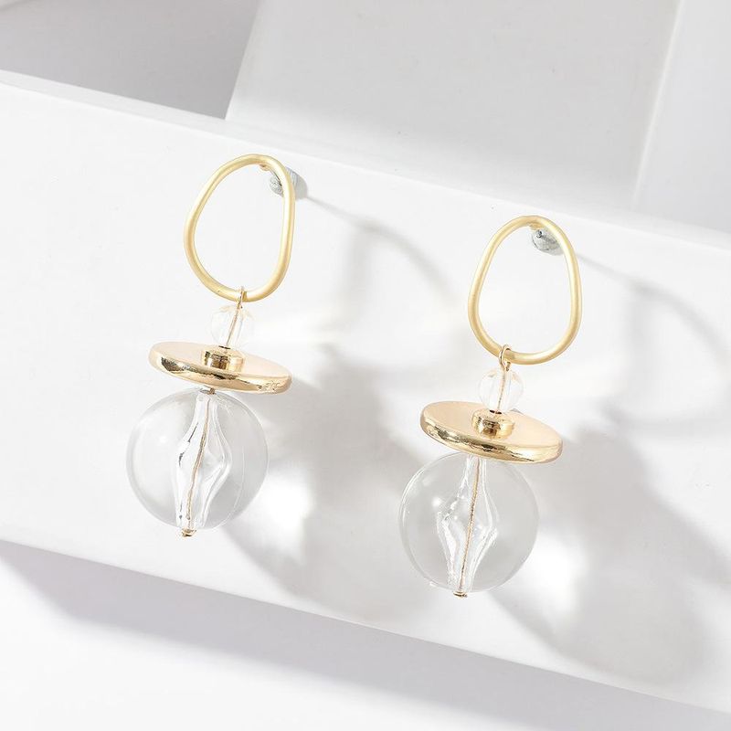 Koreanische Version Der Einfachen Ohrringe Persönlichkeit Geometrische Kugel Unregelmäßige Legierung Ohrringe Mode Kreative Transparente Glas Ohrringe Frauen