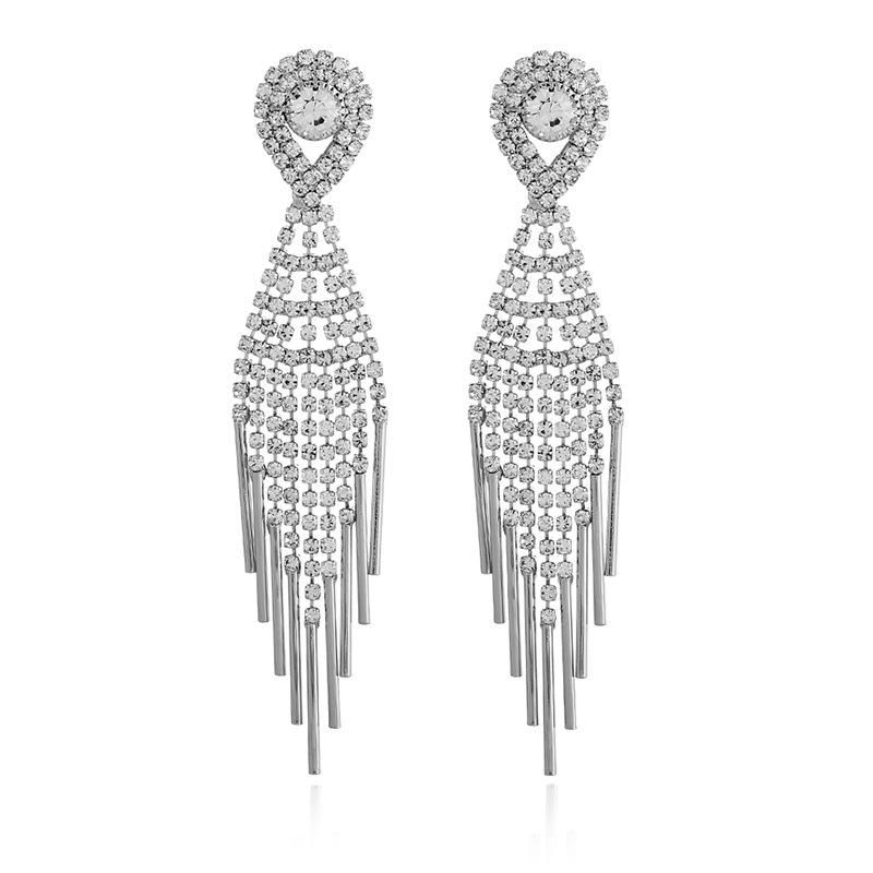 Womens Geometry Electroplating Exaggerated Tassel  Alloy Earrings Nhkq120667