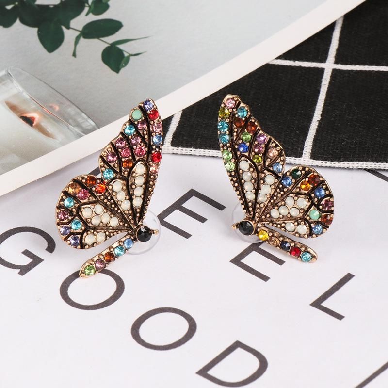 Womens Butterfly Rhinestone Alloy Earrings Nhjj126423