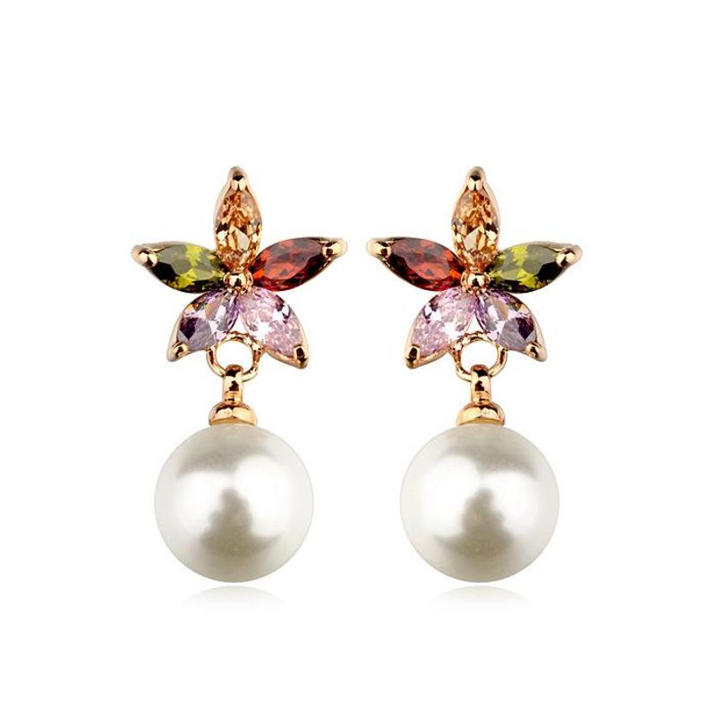 Japanische Und Koreanische Neue Farbe Aaa Zirkon Fünfzackige Stern Perlen Ohrringe Temperament All-match Damen Ohrringe 85963