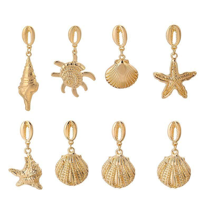 Womens Geometry Electroplating Seashell Starfish Conch Alloy Earrings Nhgy126520
