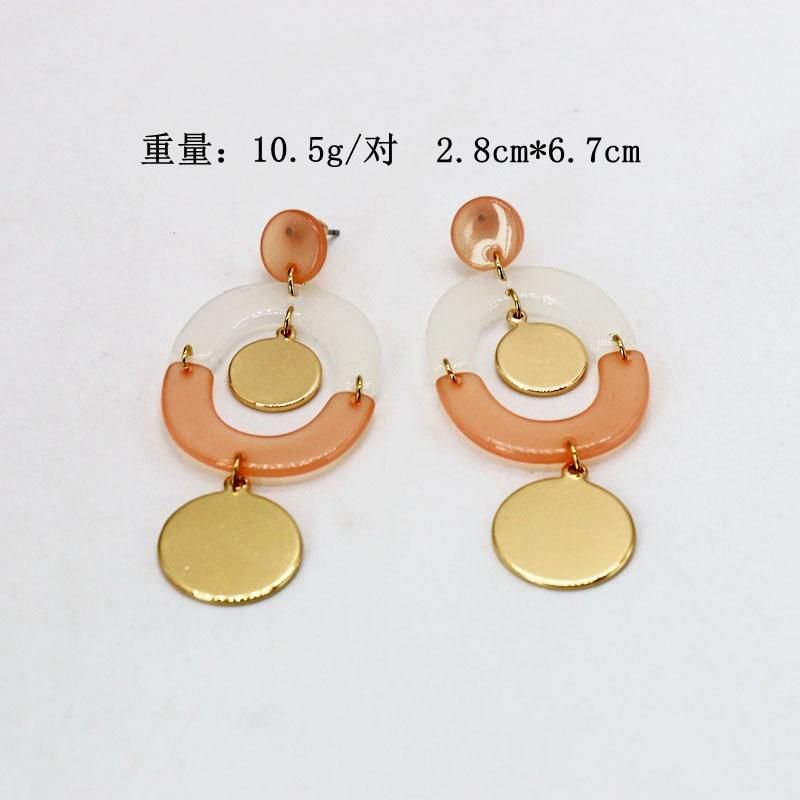 Womens Light Pink Resin Stitching Earrings Nhom126553