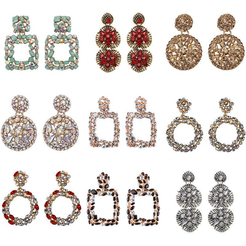 Fashion Geometric Diamond Alloy Artificial Gemstones Earrings