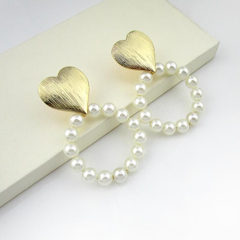 Womens Heart-shaped Beads Shell Alloy Earrings Nhlj127284