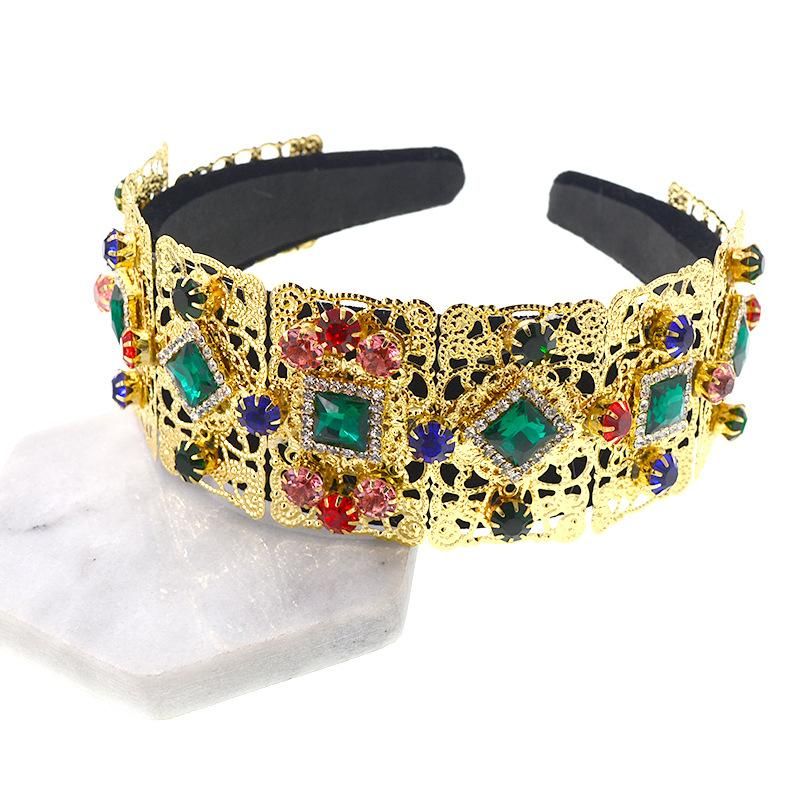 Européen Et Américain Style Baroque Métal Arc Coloré Cristaux Bandeau Cheveux Accessoires Exagéré Perle Arc Fine Coiffe Épingle À Cheveux