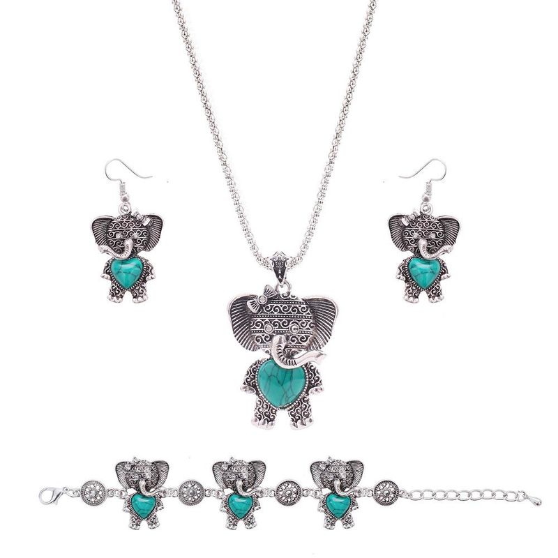 Womens Electroplating Alloy Turquoise Elephant Jewelry Sets Nhxs127354