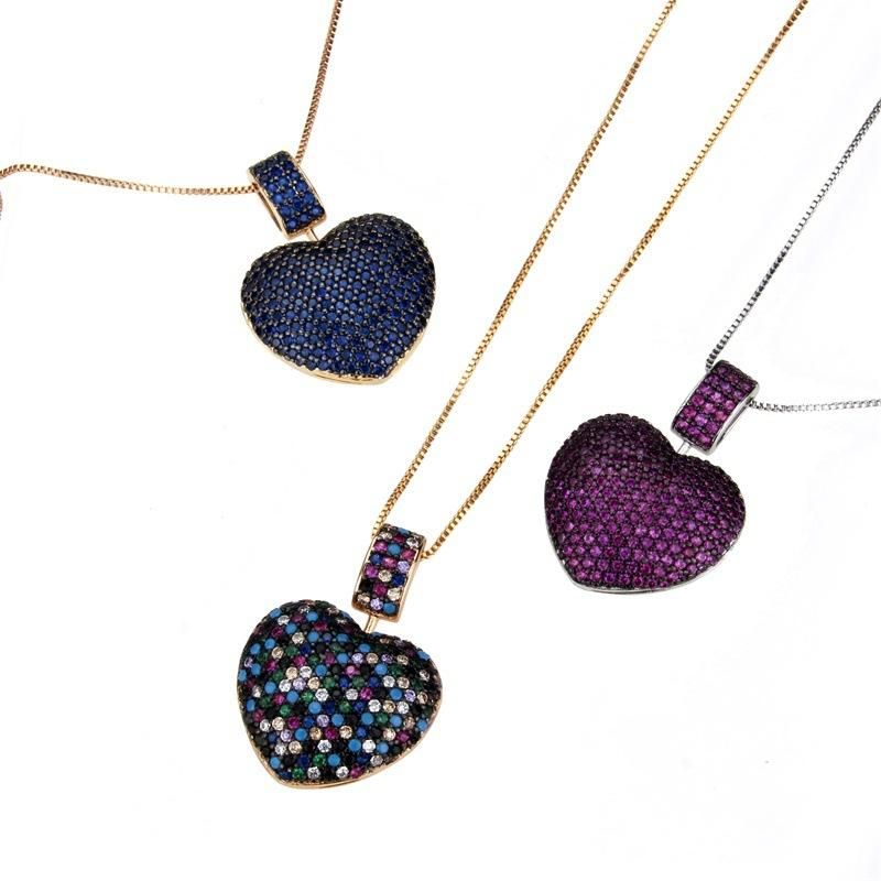 Spot  Grenz Überschreitende Herzförmige Farbe Zirkon Anhänger Eingelegtes Zirkonium Kupfer Beschichtung Mehrfarbige Liebe Türkis Halskette