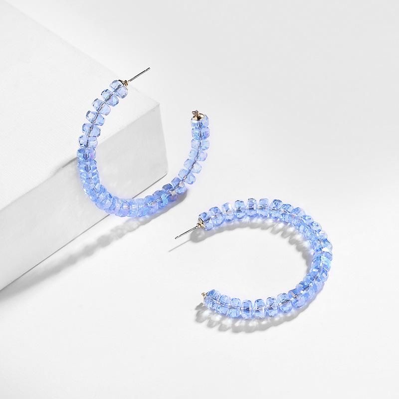 C-shaped Faceted Color Imitated Crystal Beaded Earrings Nhlu128066