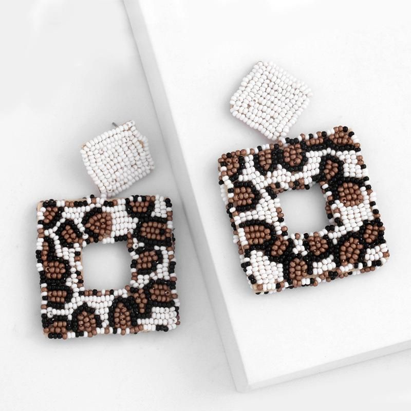 Ear Rings  Heißer Schmuck Leoparden Muster Reis Perlen Ohrringe Geometrische Quadratische Ohrringe Großhandel Erq16