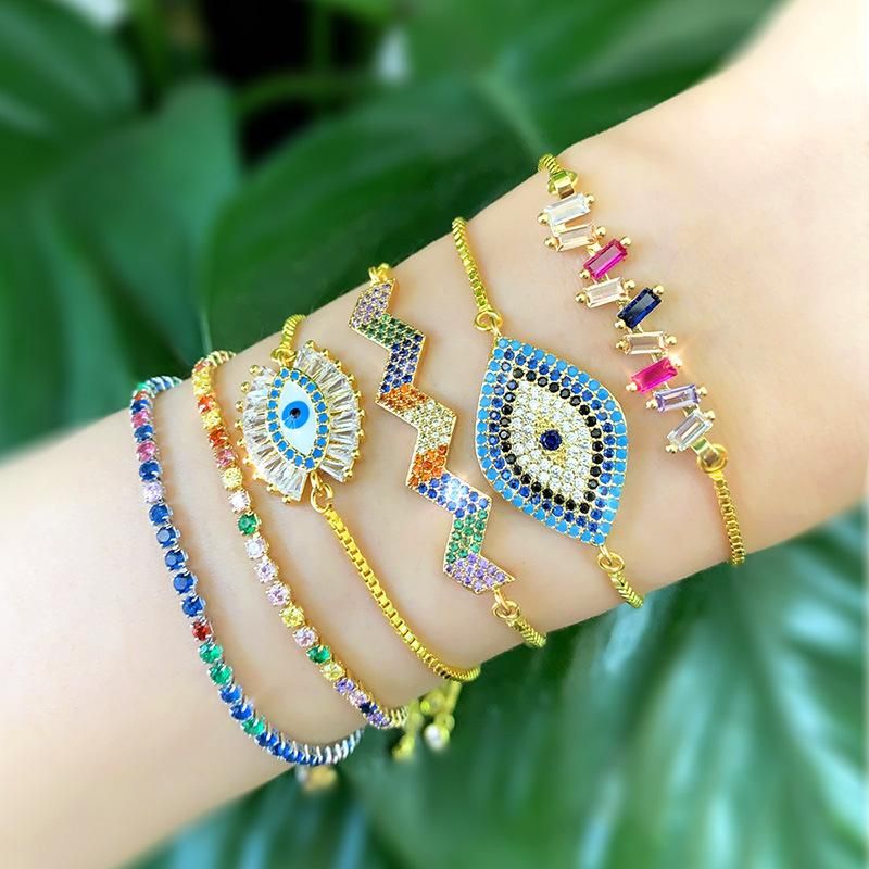 Européen Et Américain Style Frais Pull Bracelet Femelle Micro Incrusté Couleur Zircon Diable Eye Bracelet Croix-frontière Vendu Bijoux Brb53