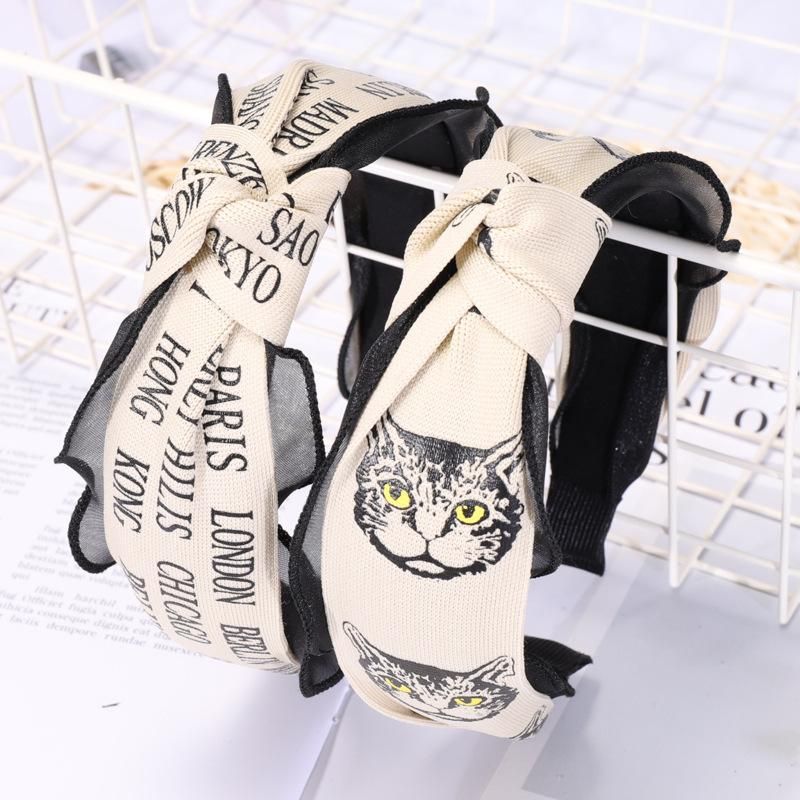 Cloth Retro Wind Cat Letter Middle Lace Knotted Headband Nhou128645